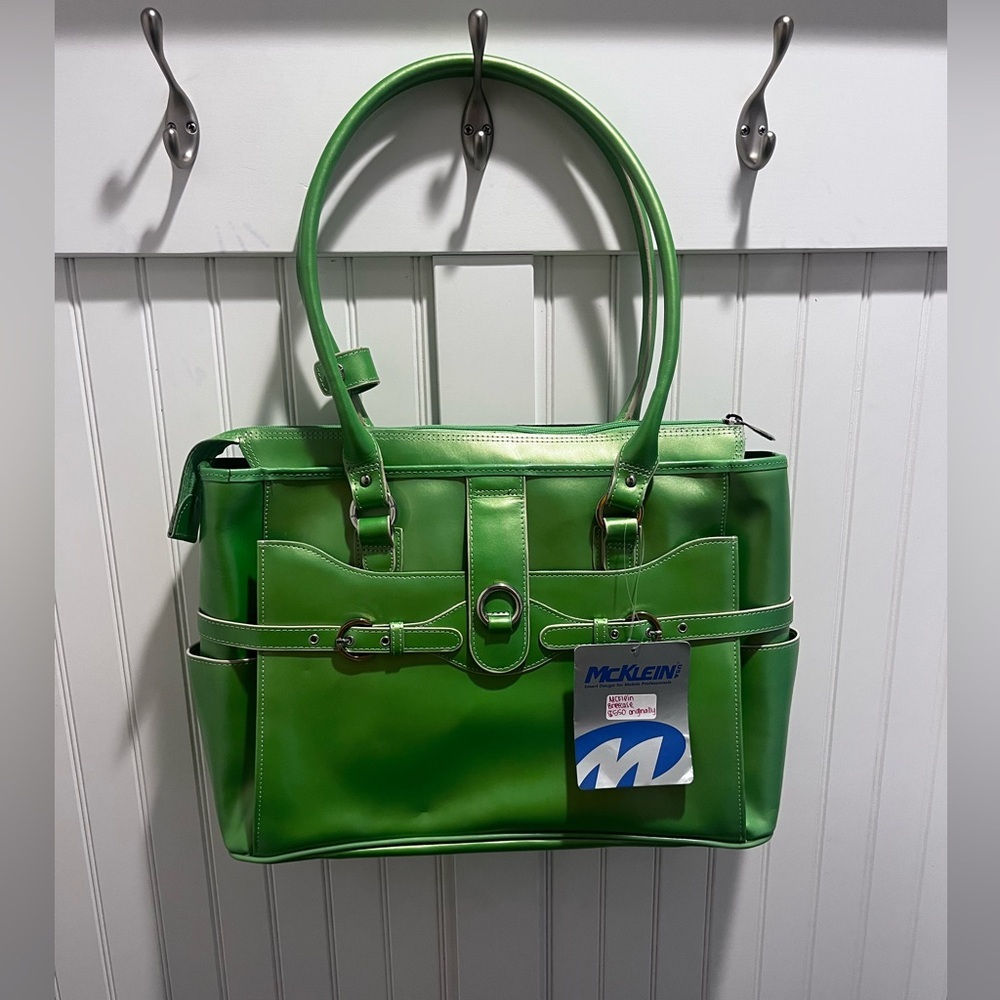 Mclein NWT Leather Briefcase Laptop Bag Willow Springs Series Vibrant Green